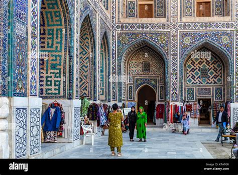 Uzbek Women Posing For Photographs Inside The Ulugh Beg Madrassa The Registan Samarkand