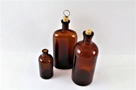 Antique Apothecary Brown Glass Bottles Antique Corkscrew Apothecary Bottle