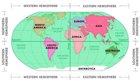 World Map Showing Hemispheres