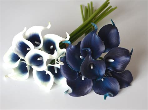 Navy Blue Picasso Calla Lilies Real Touch Flowers Diy Wedding Etsy