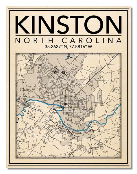 Wall Art Map Print Of Kinston North Carolina Etsy
