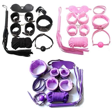 Adult Game 7 Pcsset Pu Leather Handcuffs Whip Collar Erotic Toy For Couple Fetish Sex Bondage