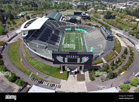 An Aerial View Of Autzen Stadium On The Campus Of The University Of