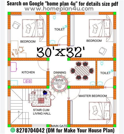 30 X 32 House Plan Design Homeplan4u One Bedroom House Plans Simple