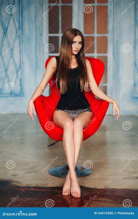 Beautiful Slim Girl With Long Hair In Black Stock Photo Image Of