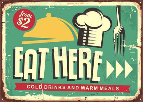 Eat Here Retro Restaurant Sign Design Stock Vector Illustration Of