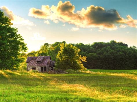 Old House In The Meadow Amazing Landscape Organic