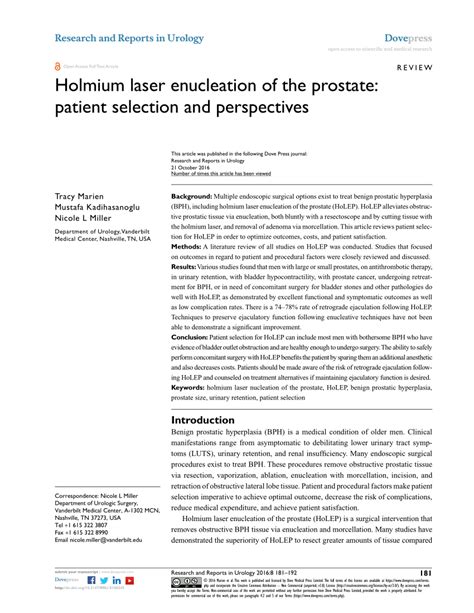 PDF Holmium Laser Enucleation Of The Prostate Patient Selection And Perspectives
