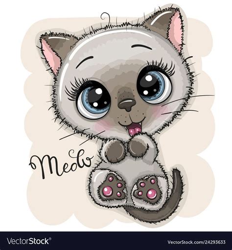 Cute Cartoon Kitten With Big Eyes Royalty Free Vector Image Cute