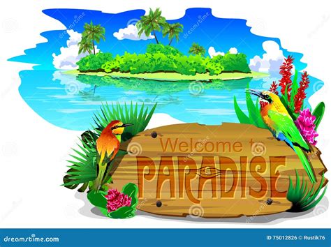 Welcome To Paradise Vector Stock Vector Illustration Of Decoration