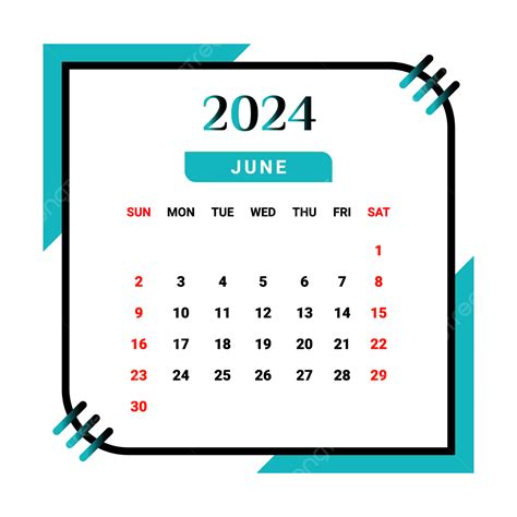 검정과 녹색이 포함된 2024년 6월 달력 벡터 월간 달력 달력 2024년 6월 Png 일러스트 및 벡터 에 대한 무료