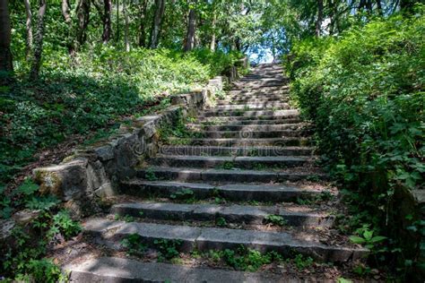 Escaleras Descuidadas Viejas De La Piedra En La Trayectoria Vieja Del