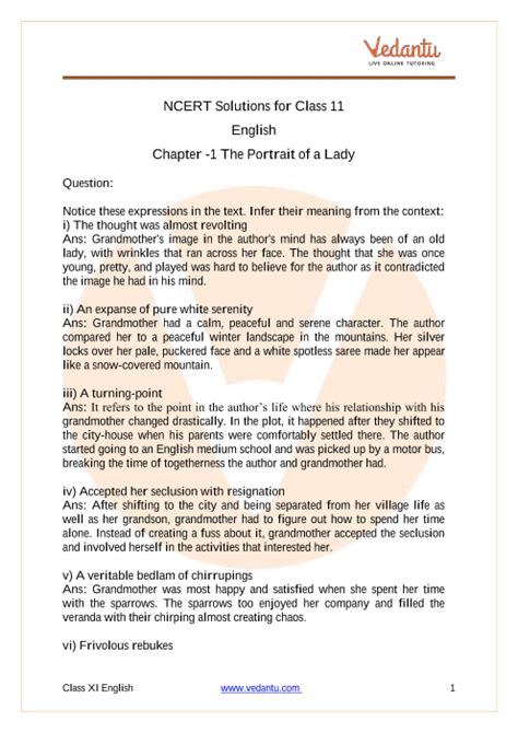 Ncert Solutions For Class 11 English Hornbill Chapter 1 The Portrait