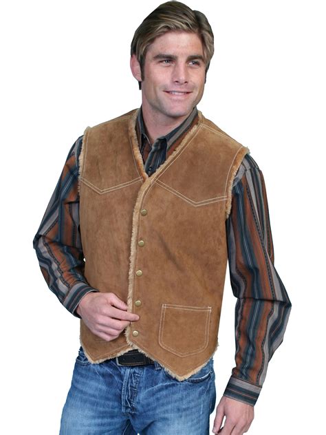 Pungo Ridge Scully Mens Boar Suede Fleece Vest Cafe Brown Scully