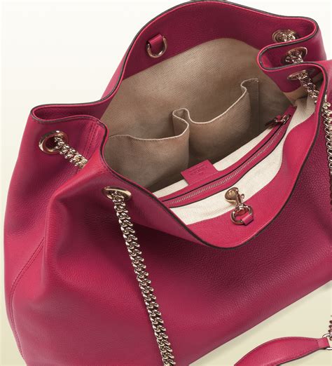lyst gucci soho shocking pink leather shoulder bag in pink