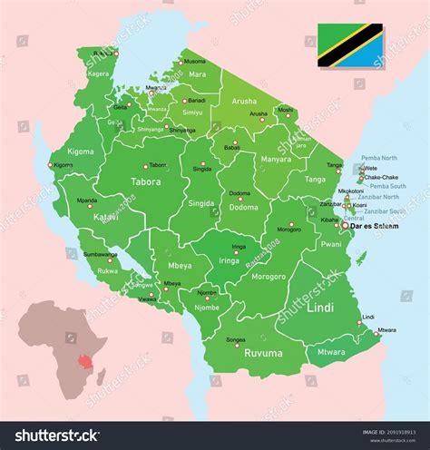 Vector Image Tanzania Regions Map Stock Vector Royalty Free 2091918913