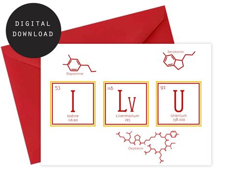 Geeky Anniversary Card Printable I Love You Birthday Card Periodic Table Letters Valentines