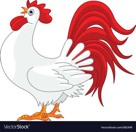 Of White Cartoon Rooster Royalty Free Vector Image