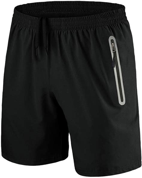 Mens Running Shorts Quick Dry Gym Workout Shorts With Zipper Pockets