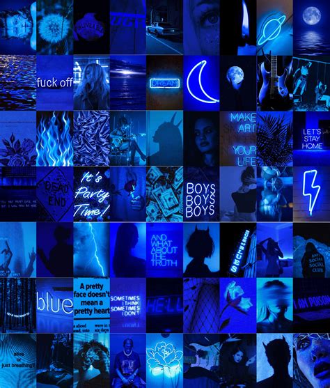 Blue Wall Collage Kit Dark Blue Aesthetic Collage Kit Etsy Blue