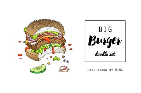 Big Burger Doodle Set Custom Designed Illustrations ~ Creative Market