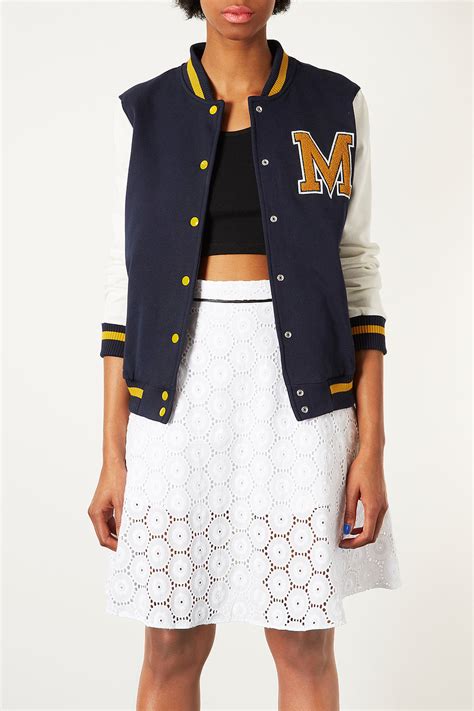 Maybe you would like to learn more about one of these? TOPSHOP M Jersey Varsity Bomber Jacket in Navy Blue (Blue ...