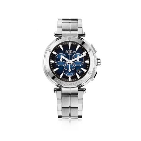 michel herbelin newport chronograph watch in stainless steel with a deep blue dial 37688 b35