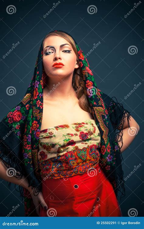 Gorgeous Russian Woman In Shawl Stock Image Image Of Look Hand 25502291