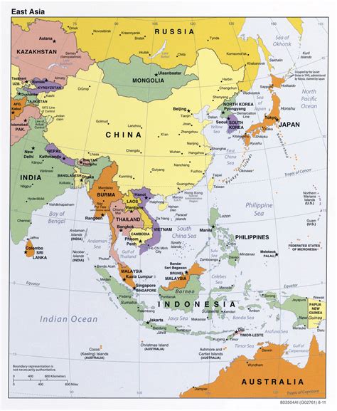Large Detailed Political Map Of East Asia With Major Cities And