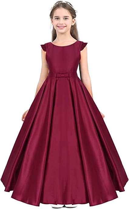 Chictry Girls Kids Ruffles Sleeves Satin A Line Long Ball Gown Party