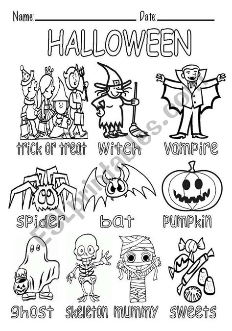 Bandw Picture Dictionary About Halloween Halloween Vocabulary