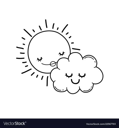 Sun And Clouds Cartoons In Black And White Vector Image