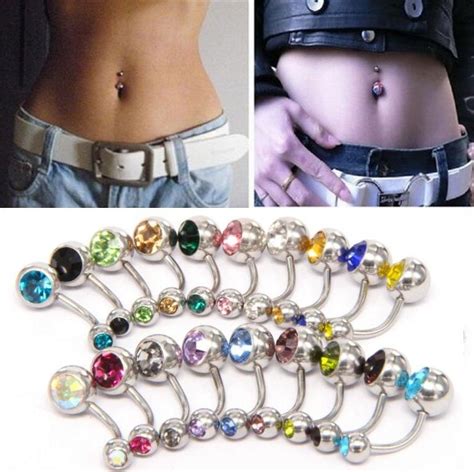 New L Surgical Steel Navel Rings Crystal Rhinestone Belly
