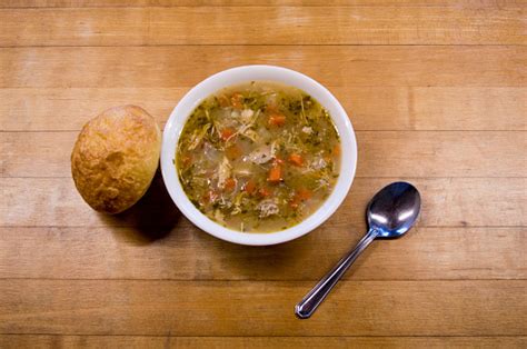 Chicken Soup And Bread Overhead Stock Photo Download Image Now