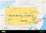 Pennsylvania, PA, mapa político. Oficialmente el Estado libre asociado ...