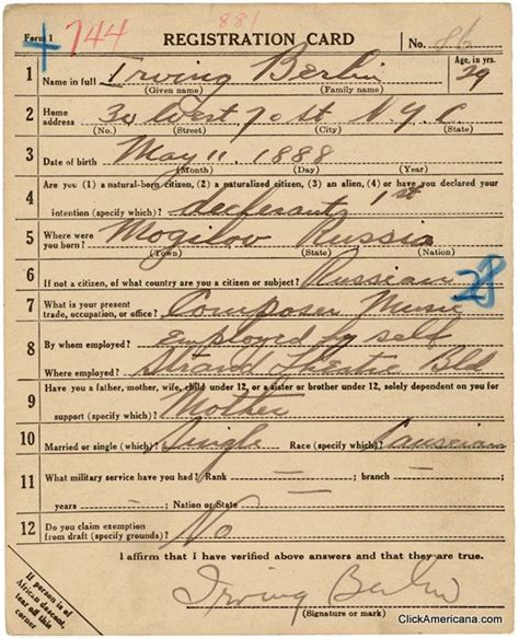 Draft Registrations Famous Music Men 1917 1918 Music Famous