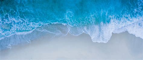 Download 2560x1080 Wallpaper Beach Sea Shore Blue Water Sea Waves