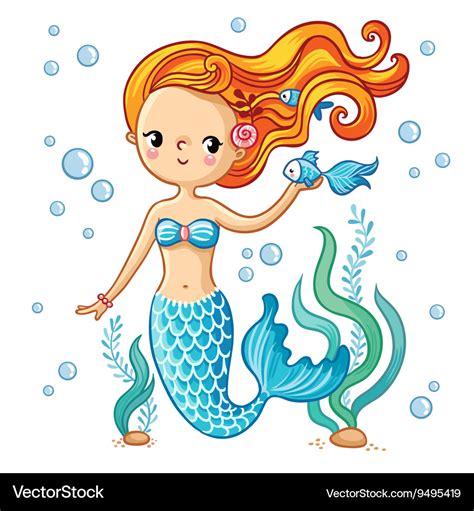 Cute Swimming Cartoon Mermaid Royalty Free Vector Image