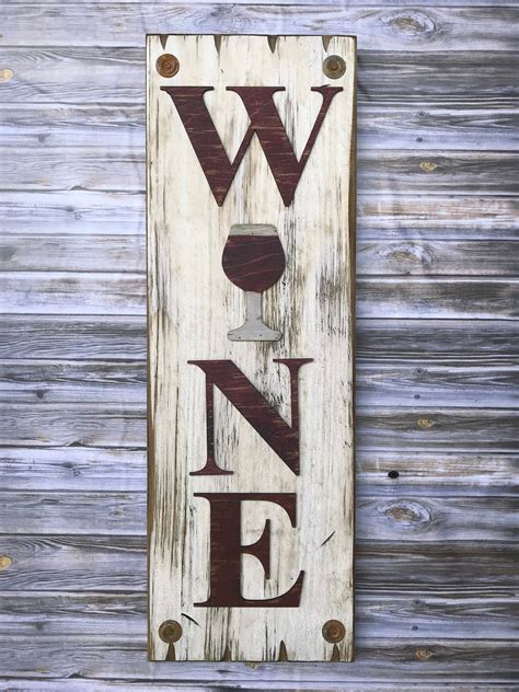 Wine With Wine Glass Sign Vertical Winery Bar Man Cave Decor Rustic