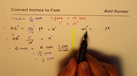 The conversion factor of inch to foot is 0.008(3) (or 1/120 in fraction form). How to Convert Inch to Feet - YouTube