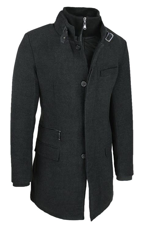 Cappotto uomo sartoriale elegante slim fit giacca soprabito nero con gilet
