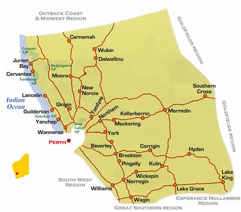 Perth Region Road Map Wa