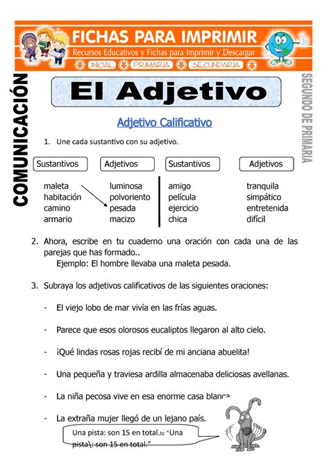 Fichas Para Trabajar Los Adjetivos Calificativos Adjetivos Adjetivo