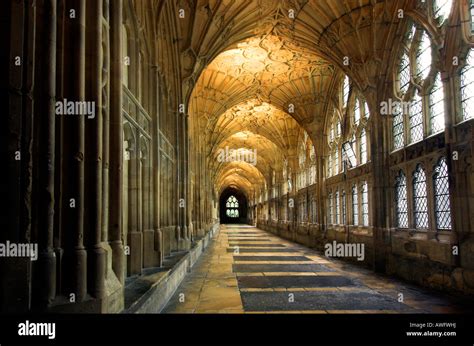 A View Along The Beautiful Cloisters Of Gloucester Cathedral With A