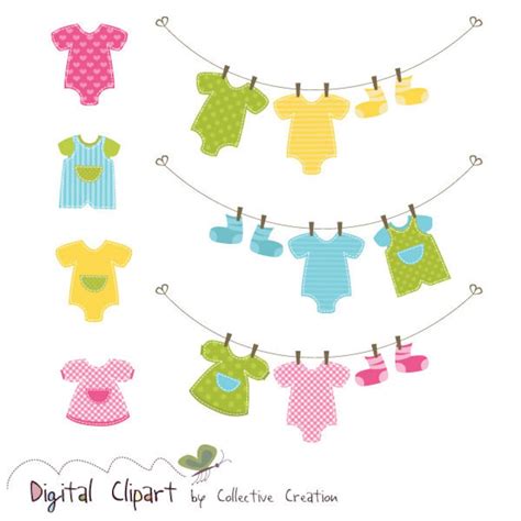 Baby Clothes Line And Onesies Clipart Set Ideal For Scrapbooking