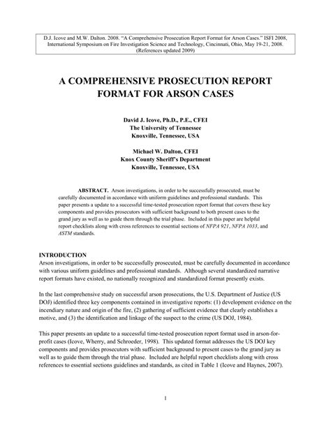 Pdf A Comprehensive Prosecution Report Format For Arson Cases