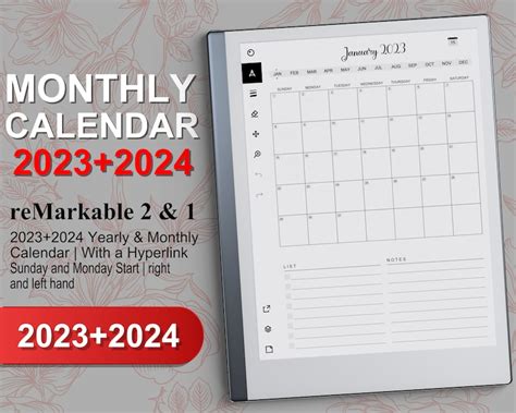Remarkable 2 Templates 20232024 Yearly And Monthly Calendar Etsy