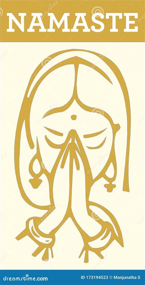 Drawing Or Sketch Of Indian Women Or Lady Doing Namaste Banner Of