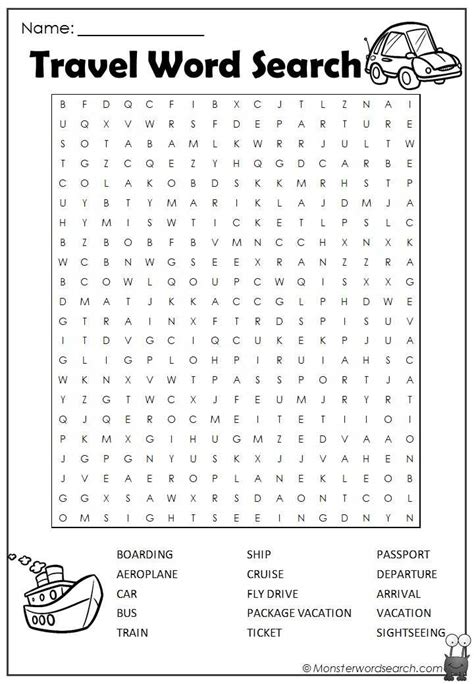 Travel Word Search Monster Word Search