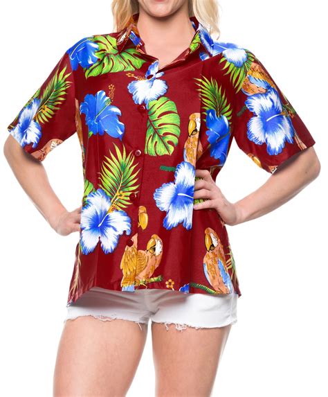 happy bay women s tropical beach hawaiian shirt casual short sleeve xl maroon x36